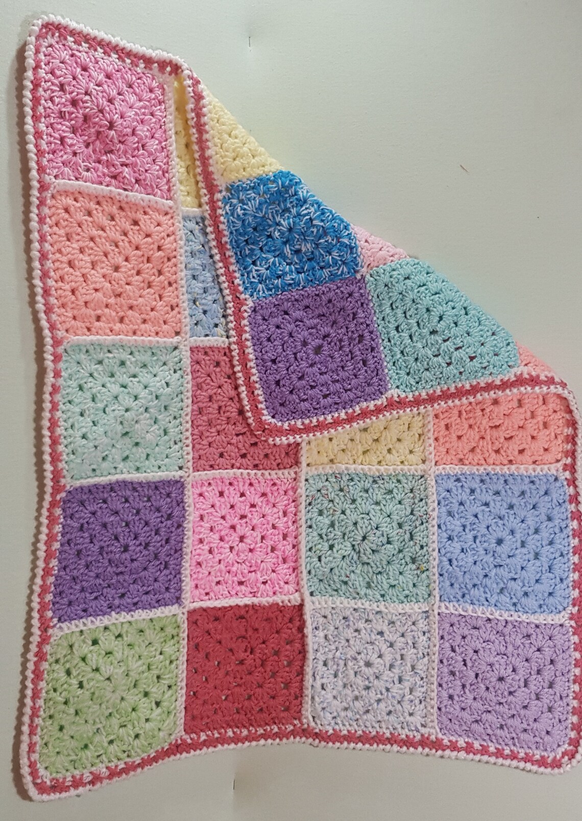 Crochet Baby Blanket Multi Colour Square Patchwork Etsy