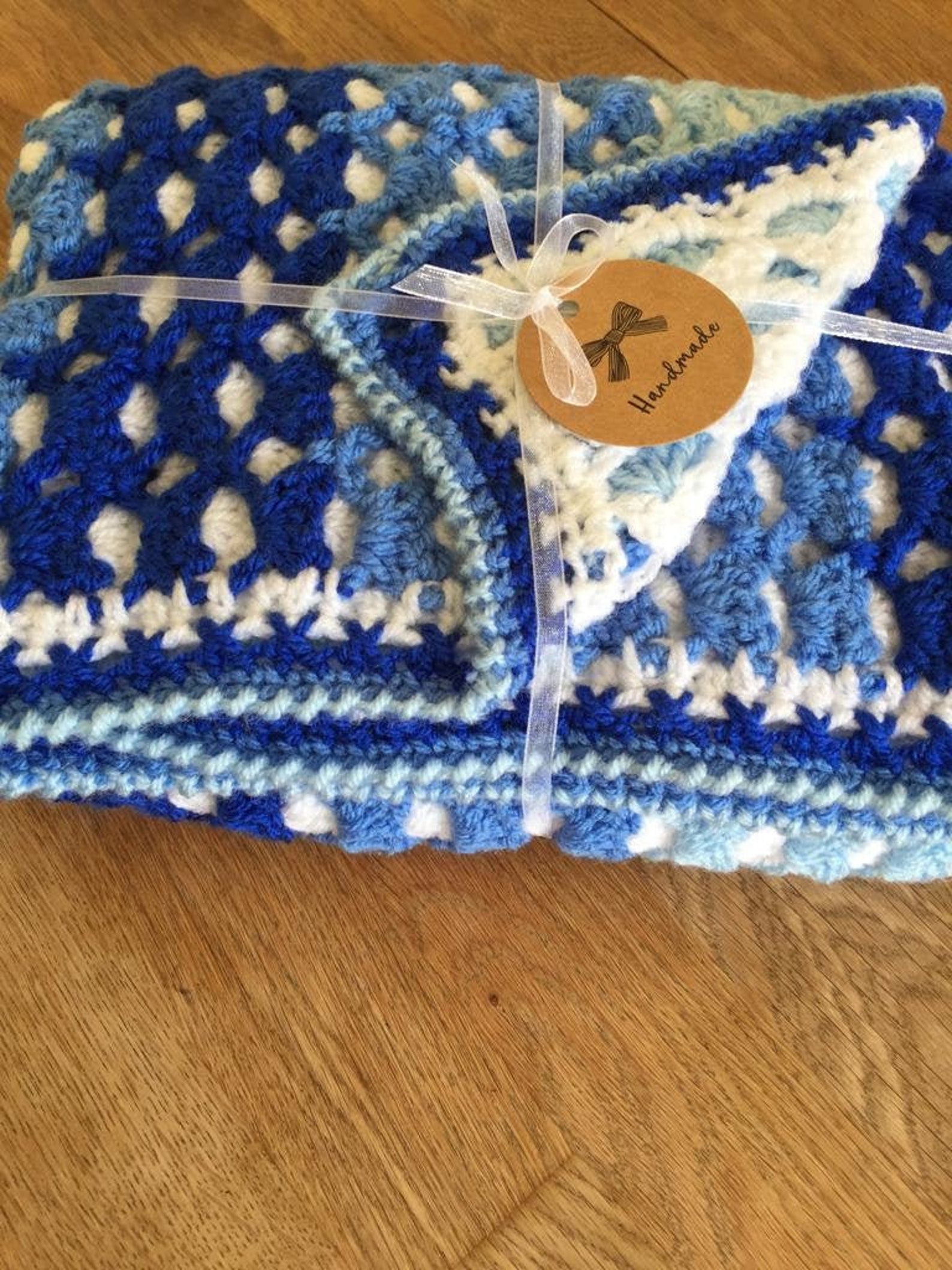 Crochet Baby Blanket Beautiful Reversible Design in Blues Etsy