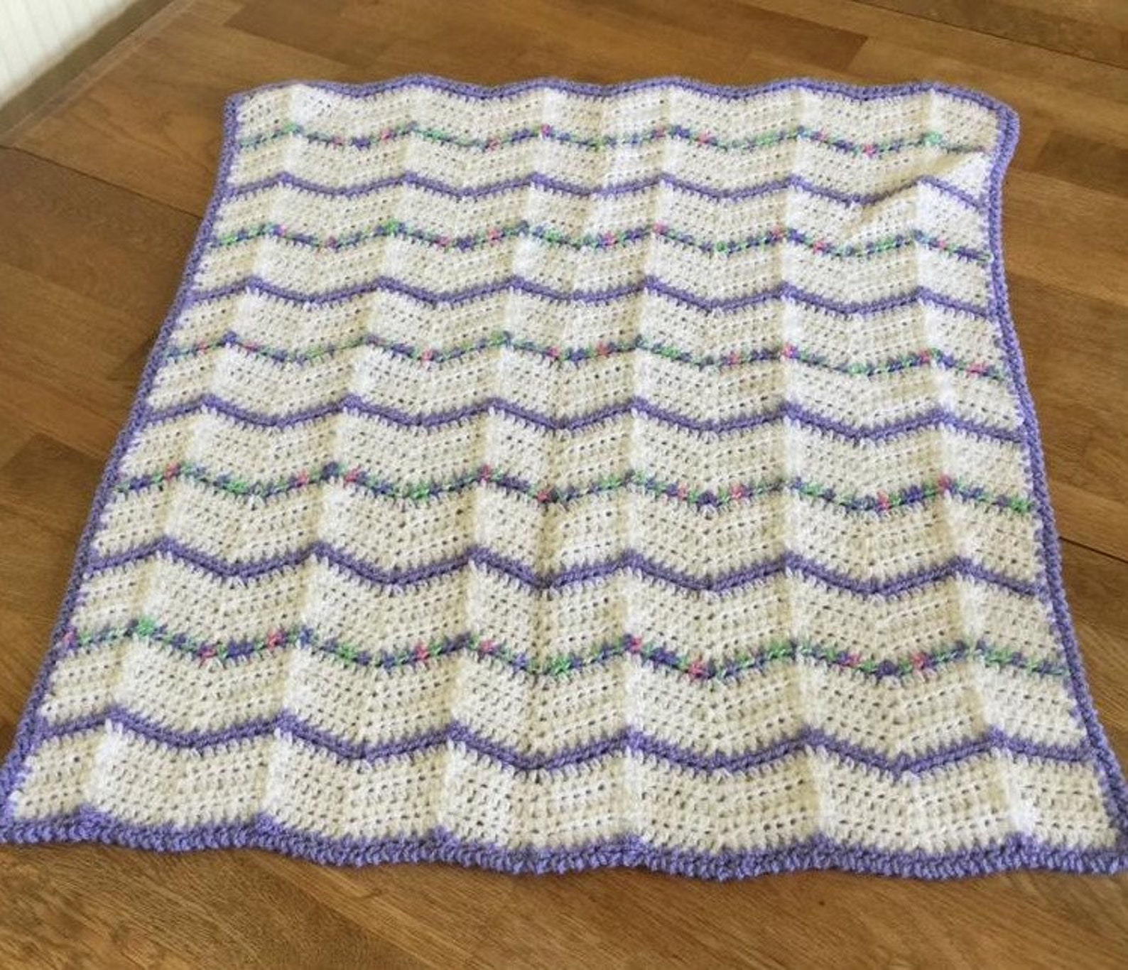 Crochet Baby Blanket Mauve Multi and White Zigzag Pattern. Etsy