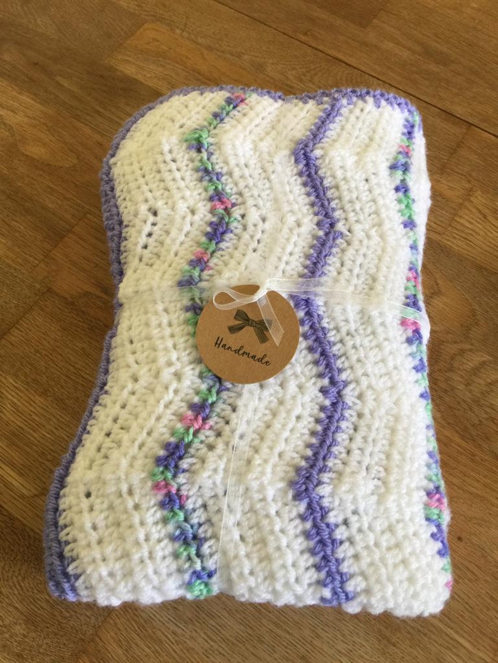 Crochet Baby Blanket Mauve Multi and White Zigzag Pattern. Etsy