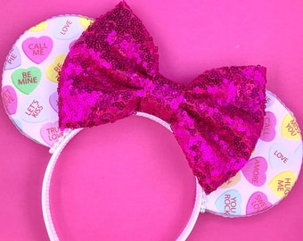 Conversation Heart Valentine Mouse Ears - Custom Bow