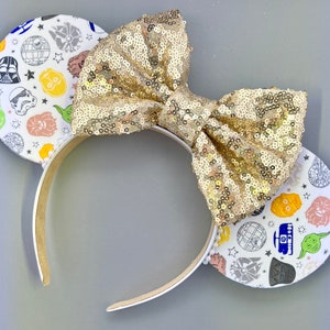 Star Wars Character Doodle Print Mouse Ears - Custom Bow!
