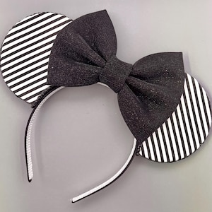 Black & White Stripe Mouse Ear - Custom Bow