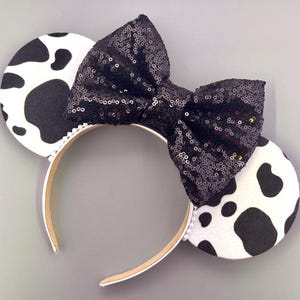 Cow Print Black & White Holstein Western Mouse Ears - Custom Bow!