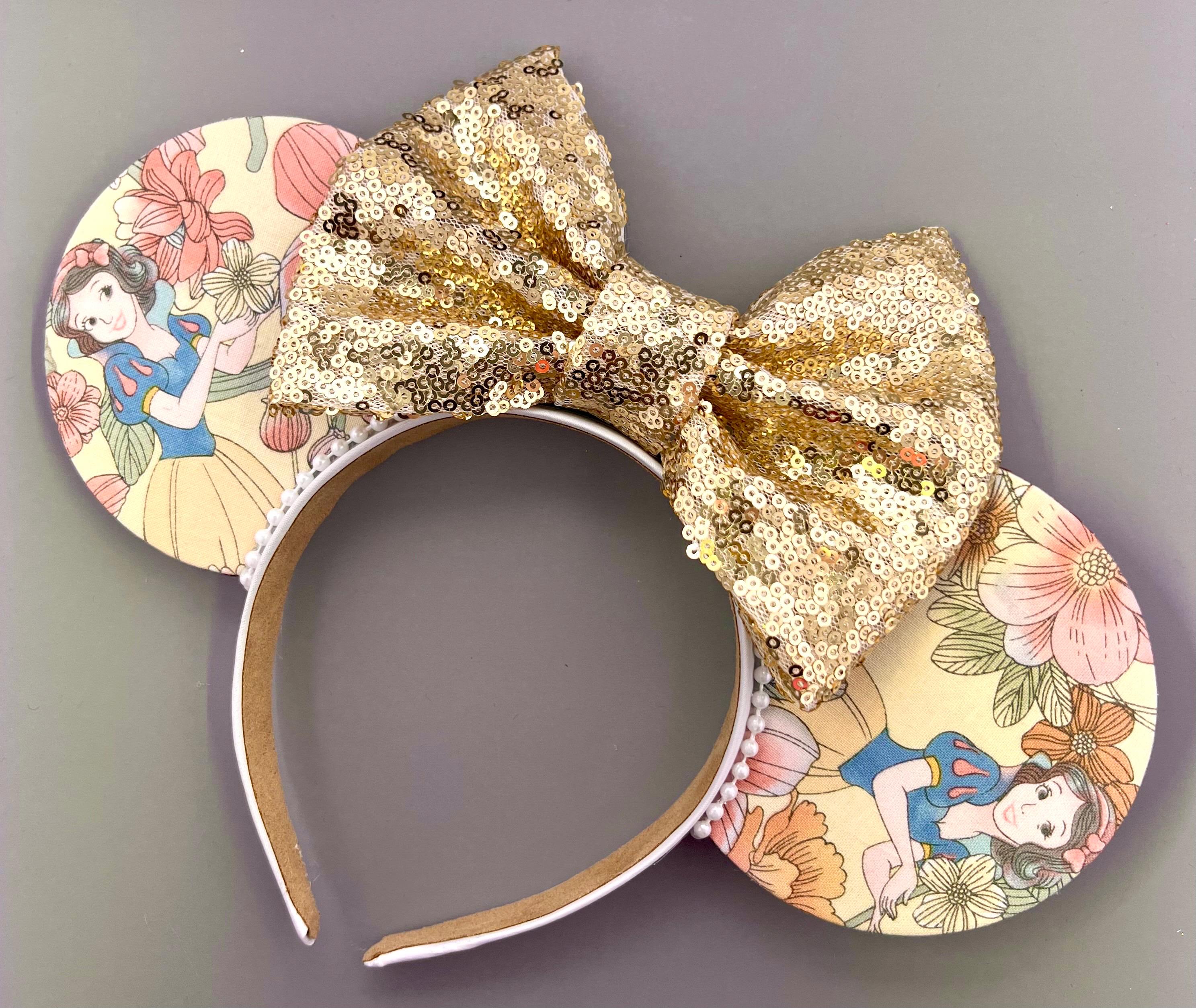 Custom Snow White Themed Mouse Ears Headband Snow White Velvet Mouse Ears, Rhinestone Jewel Headband, Red  main image 2