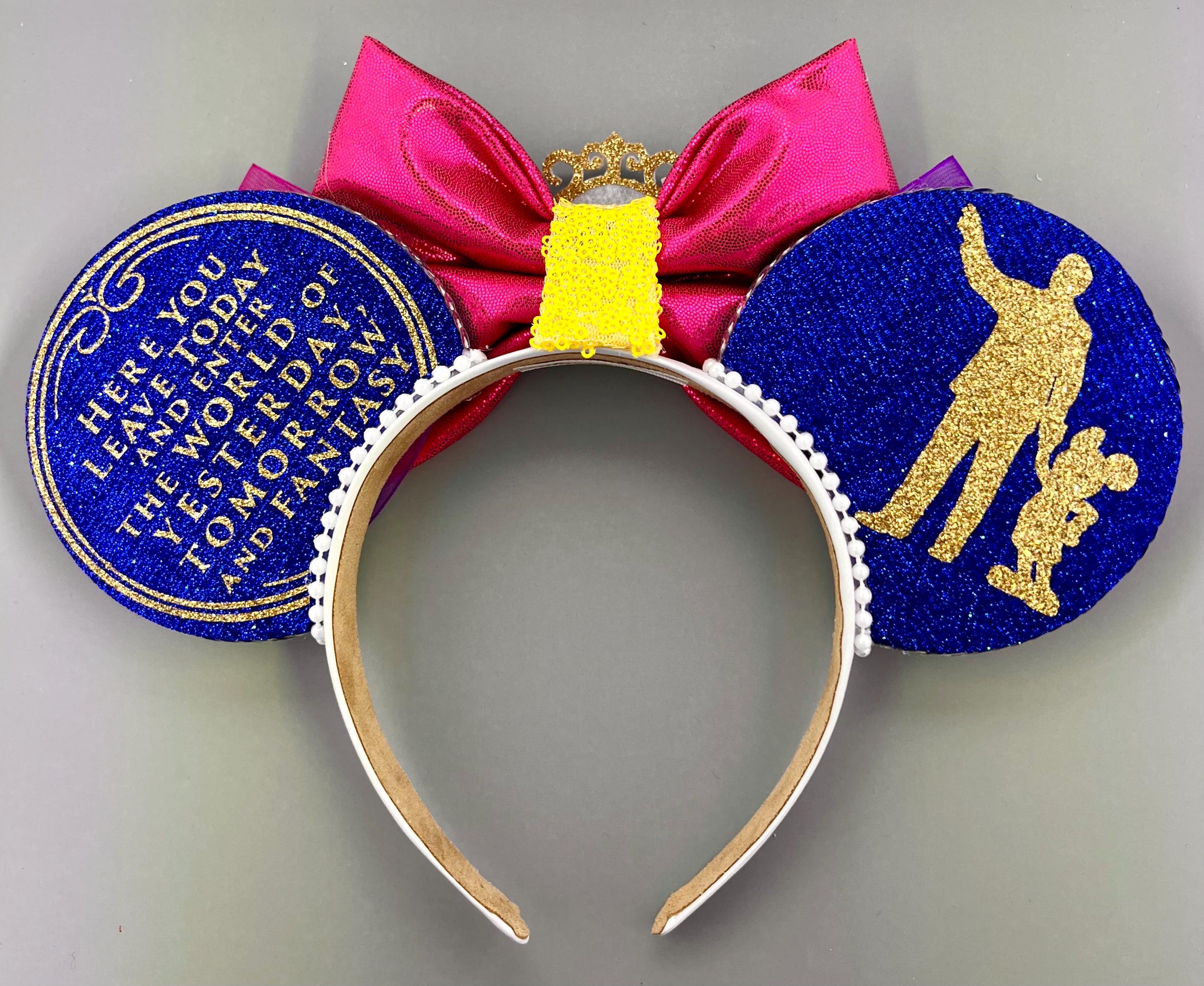 Disney Blue Sequin Ears with Gold Bow 70th Anniversary Edition New Aqua Blue Sequined Minnie Ear Headband at Walt Disney  main image 4