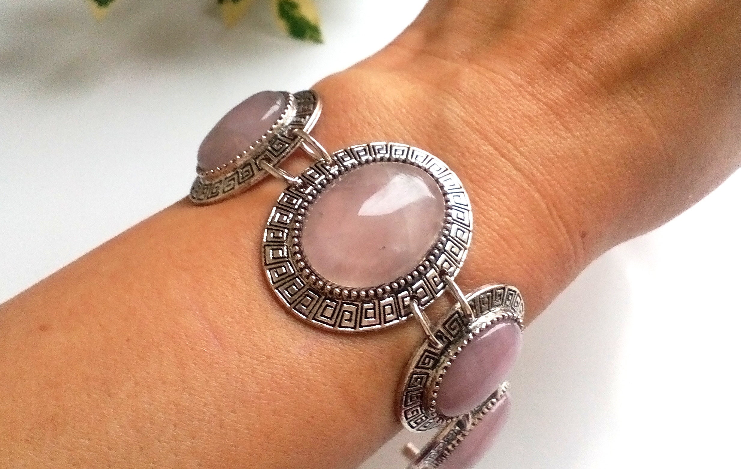 Rose Quartz Statement Bracelet Rose Quartz Statement Bangle Etsy