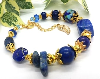 Lapis Lazuli Bracelet, Lapis Lazuli Bangle, Lapis Lazuli Jewelry, Lapis Charm Bracelet Blue Bead Bracelet, Blue Stone Bracelet, Lapis Gold