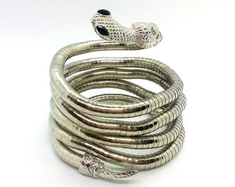 Pulsera de serpiente de plata, brazalete tipo brazalete con forma de serpiente para mujer, joyería con forma de serpiente, pulsera tipo brazalete con forma de serpiente, brazalete elástico grueso y curvo