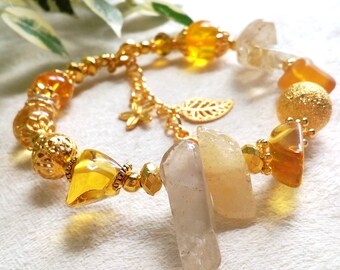 Pulsera de citrino, joyería de citrino, pulsera de cuentas amarillas, pulsera amarilla, joyería amarilla, pulsera llamativa de citrino, citrino natural