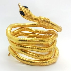 Gold Snake Bracelet, Snake Cuff Bangle Bracelet For Women, Snake Jewelry, Serpent Snake Bracelet ,Curved Chunky Stretch Cuff Bangle