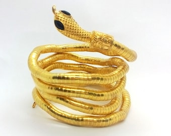 Gold Snake Bracelet, Snake Cuff Bangle Bracelet For Women, Snake Jewelry, Serpent Snake Bracelet ,Curved Chunky Stretch Cuff Bangle