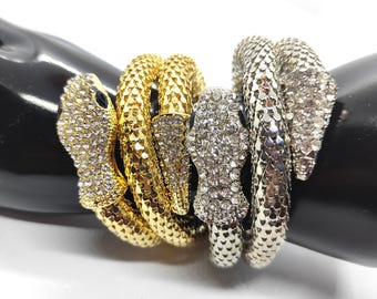 Pulsera de serpiente de cristal, pulsera rígida con diamantes de imitación, joyería de serpiente, pulsera de serpiente con diamantes de imitación, pulsera rígida de serpiente para mujer