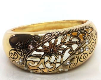 Opening Gold Metal Bangle Bracelet, Gold Bangle Cuff Bracelet, Vintage Women Jewelry, Big Cuff Bracelet Bangle for Woman, Gold Vintage
