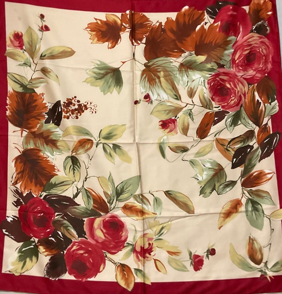 Vintage 35” square floral design scarf silk feel … - image 3