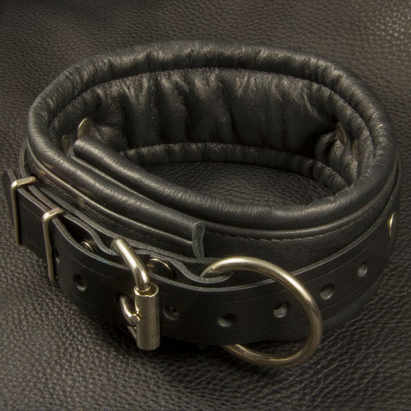 Kinky Submissive Handle Collar, Fetish Wear BDSM-Gear, Thick Cowhide, Lockable