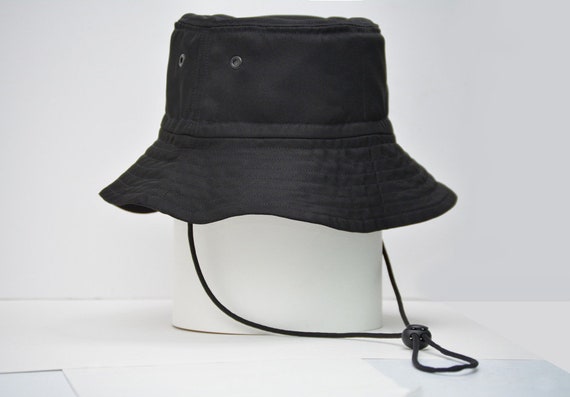 Black Bucket Hat W/ String Unisex Women 