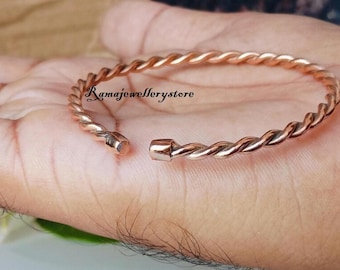 Handmade Twisted Copper Bangle Bracelet, Adjustable Boho Jewelry