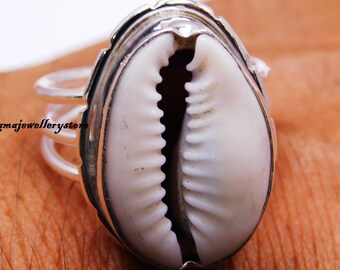 Natural Cowrie Shell Ring, 925 Sterling Silver, Boho Jewelry, Handmade rings,