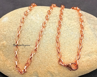 Handmade Copper Paperclip Chain Necklace, Diamond Cut Solid Copper Jewelry, copper chain Length-14 To 30 Inches Jewelry for Unisex gift,