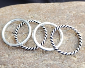 Sterling Silver Tensor Ring Set of 4, Wire Wrap Stacking Thick Rings, Silvers Bands