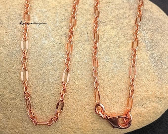 Handmade Copper Paperclip Chain Necklace, Diamond Cut Solid Copper Jewelry, copper chain Length-14 To 30 Inches Jewelry for Unisex gift,