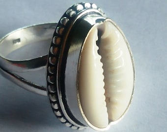 Natural Cowrie Shell Ring, 925 Sterling Silver, Handmade Rings, Boho Jewelry