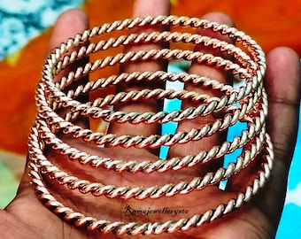 Set of 5 Handmade Twisted Copper Bangle Bracelets: Boho Stacking Jewelry