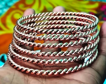 Set of 6 Handmade Pure Copper Tensor Ring Bangles: Stacking Spiral Bracelet, Bracelets,