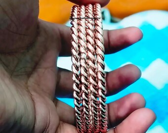 Set of 4 Handmade Twisted Copper Bangle Bracelets: Boho Stacking Jewelry