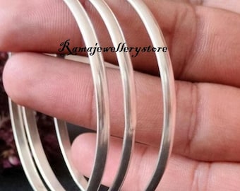 Set Of 3, Handmade Sterling Silver Bangle Set, Boho Stackable Bracelets