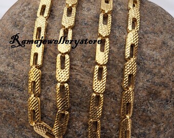 Brass Box Chain Necklace, Gold Tone Brass Chain, Geometric Link Necklace, Unisex Jewelry, Minimalist Pendant Chain Gift, Boho Brass Chain,