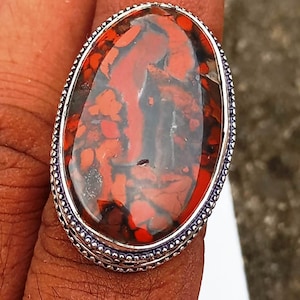 Natural brecciated jasper ring, Statement Ring, stone ring, sterling Silver Ring, jasper jewelry, boho ring, Gift Ring,Women Ring,Bezel Ring