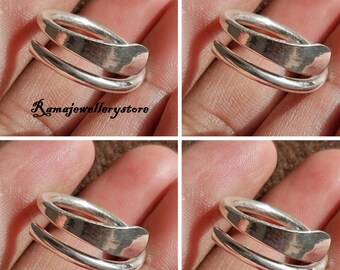 Handmade 925  Sterling Silver Adjustable Double Band Ring Set, Minimalist Stackable Jewelry