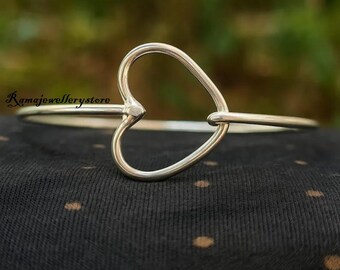 Handmade Sterling Silver Heart Bangle, Hammered Wire Design, Handmade Bangls,