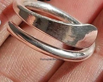 Sterling Silver Tensor Ring Set, Wire Wrap Stacking Rings, Thick boho Jewelry,
