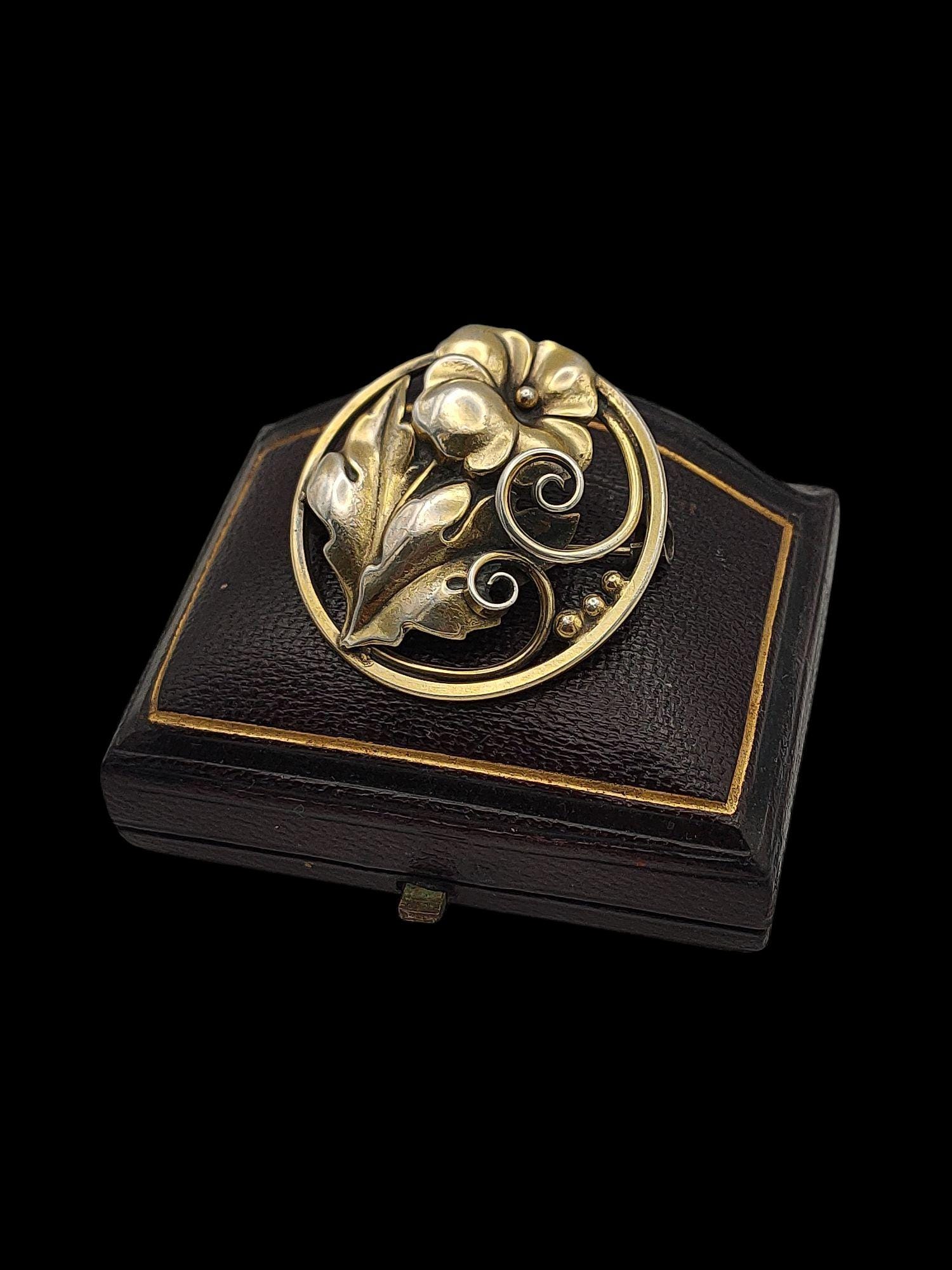 Broche Vintage Fleur Naturelle En Argent Vermeil - Occasion, Poinçon 925