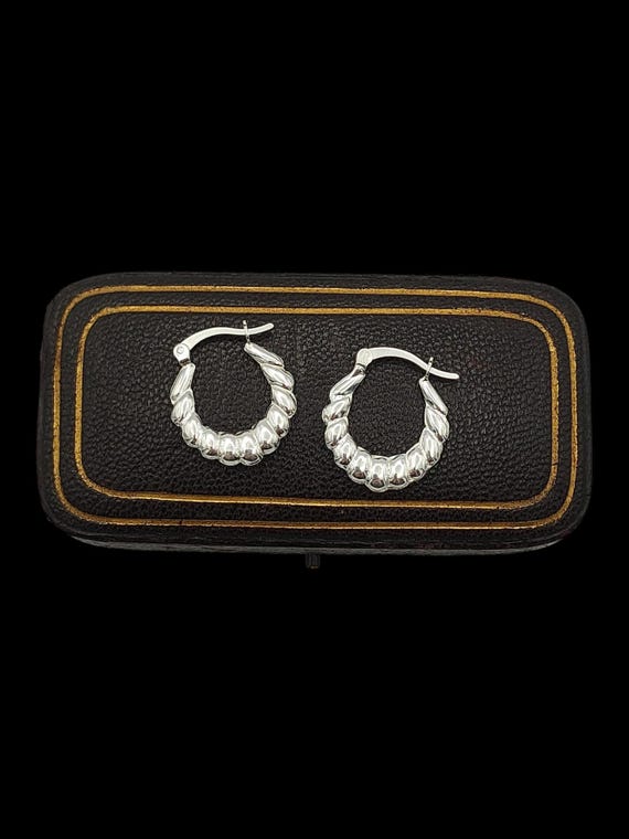 Bellissimi orecchini a cerchio in argento sterling con design a forma di croissant, vintage, realizzati a mano in Italia - lunghezza 20 mm - Italia