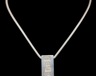 Vintage Sterling Silver Ingot Pendant Rectangle 1977 15.41g 925
