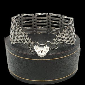 Schöne Vintage London 1977 gestempelt Geschickt gefertigt Statement Design Breiter Vorhängeschloss Verschluss 7 Bar Sterling Silber Tor Armband - 6 &quot;