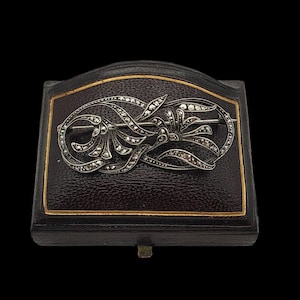 Beautiful Antique Art Deco Circa 1930s Skillfully Crafted Floral Bouquet Design Sparkling Marcasite Sterling Silver Brooch - lgth 50mm