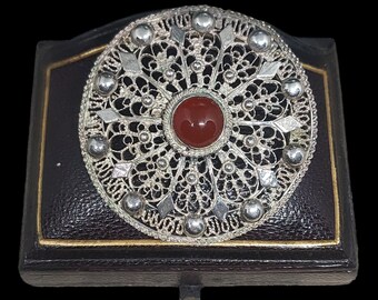 Broche Vintage Langani Années 80 - Agate Striée, Bijou Ancien, Occasion