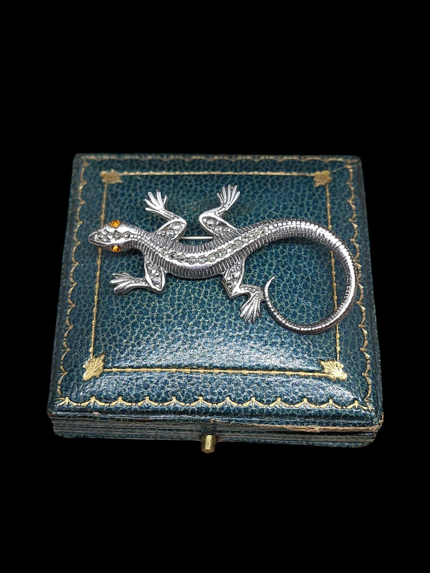 Broche Argent Massif Vintage Art Déco - Motif Géométrique Sur Fond Noir