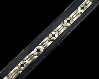 "Erstaunliches Vintage-Armband, geschickt gefertigt, Statement-Design, mexikanische Taxco, schweres Sterlingsilber-Armband - Länge 18 cm (18 cm)"