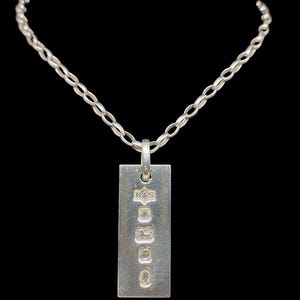 Beautiful Vintage Sheffield 1977 Hallmarked Skillfully Crafted Heavy Weight Solid Sterling Silver Ingot Pendant Necklace - lgth 20&quot;