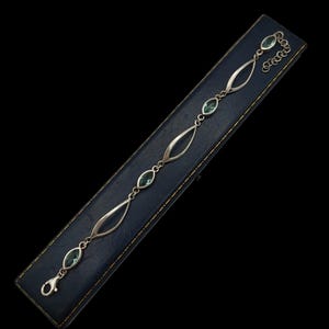 Beautiful Vintage Skillfully Crafted Stackable Florally Inspired Sparkling Marquise Cut Natural Blue Topaz Sterling Silver Bracelet - 8.25"