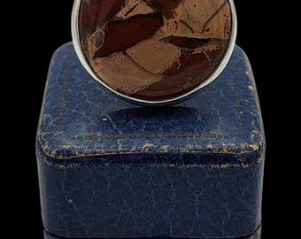 Beautiful Vintage Skillfully Crafted Decorative Statement Design Bezel Set Natural Jasper Sterling Silver Ring - size L / 5.75