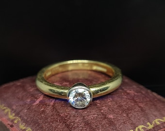 Beautiful Modern London 1995 Hallmarked Sparkling Bezel Set 0.42 Carat Natural Diamond 18ct Yellow Gold Engagement Ring - size L