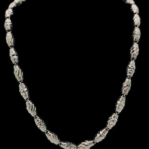 Beautiful Vintage New Old Stock Skillfilly Crafted Decorative Hook Closure Diamond Etched Barrel Bead Ball Sterling Silver Chain Necklace