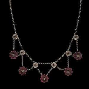 Amazing Antique Skillfully Crafted Art Deco Circa 1930s Decorative Floral Design Sparkling Paste Sterling Silver Necklace - lgth 16&quot;